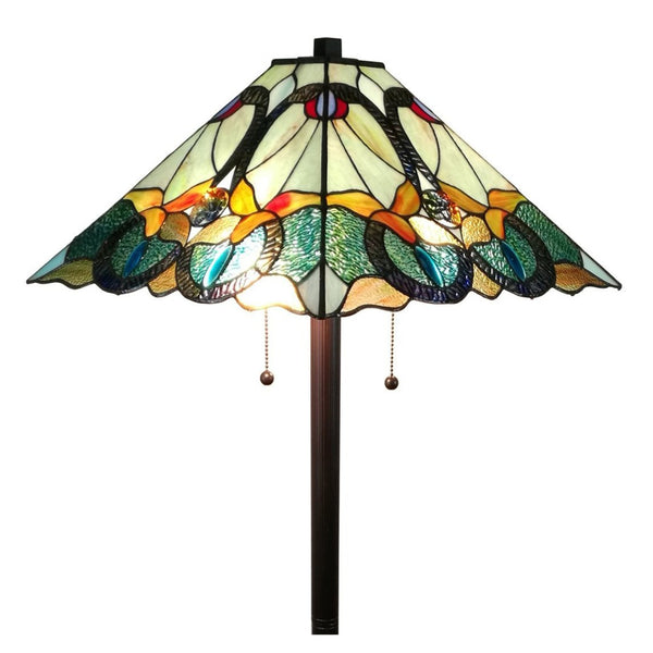 HomeRoots 62" Espresso Torchiere Floor Lamp with Elegant Blue Floral Glass Shade - Perfect for Ambient Lighting 478086