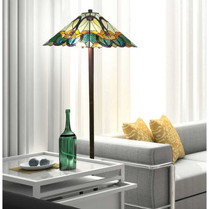 HomeRoots 62" Espresso Torchiere Floor Lamp with Elegant Blue Floral Glass Shade - Perfect for Ambient Lighting 478086