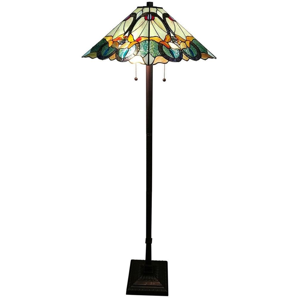 HomeRoots 62" Espresso Torchiere Floor Lamp with Elegant Blue Floral Glass Shade - Perfect for Ambient Lighting 478086