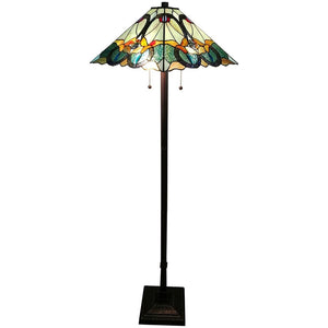 HomeRoots 62" Espresso Torchiere Floor Lamp with Elegant Blue Floral Glass Shade - Perfect for Ambient Lighting 478086