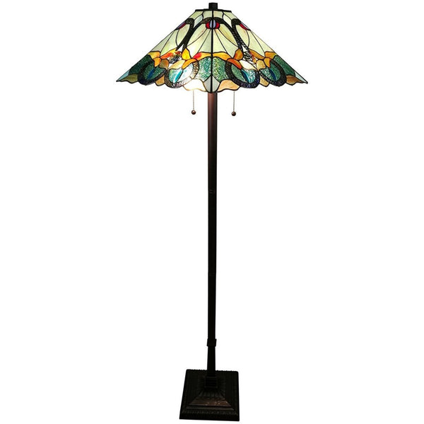 HomeRoots 62" Espresso Torchiere Floor Lamp with Elegant Blue Floral Glass Shade - Perfect for Ambient Lighting 478086