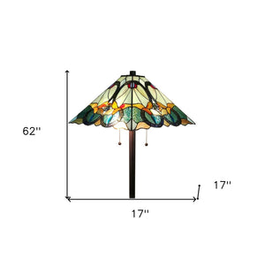 HomeRoots 62" Espresso Torchiere Floor Lamp with Elegant Blue Floral Glass Shade - Perfect for Ambient Lighting 478086