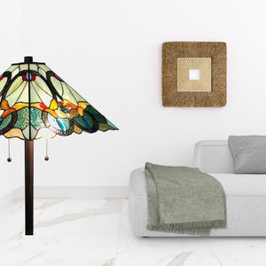 HomeRoots 62" Espresso Torchiere Floor Lamp with Elegant Blue Floral Glass Shade - Perfect for Ambient Lighting 478086