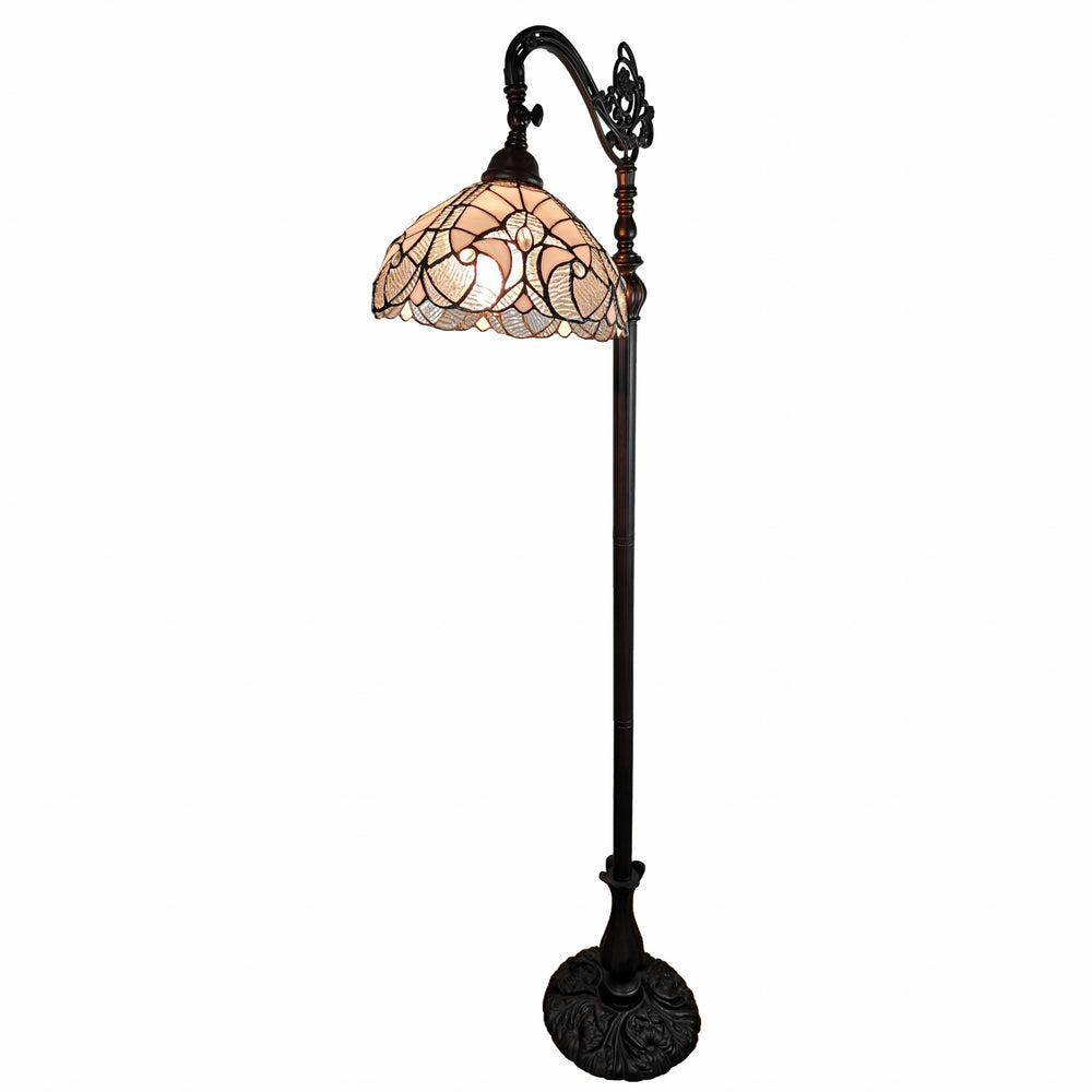 Homeroots 62" Brown Traditional Shaped Floor Lamp With White Stained Glass Bowl Shade  Metal 478087