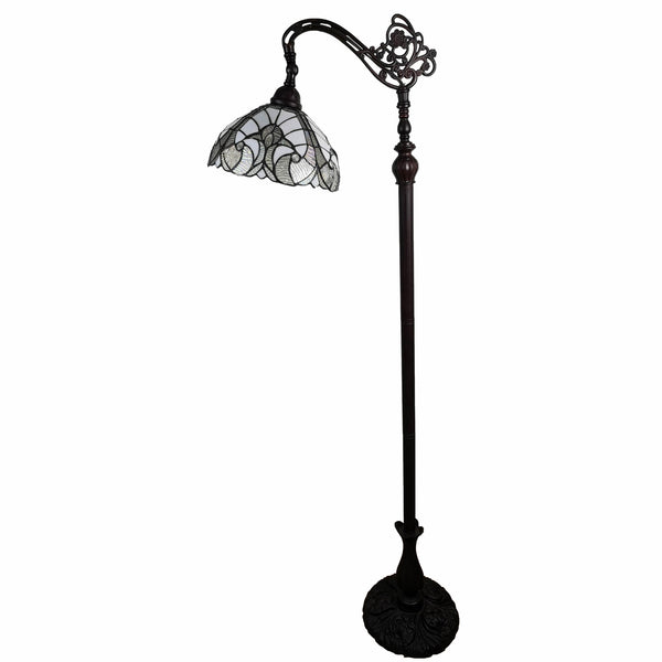 Homeroots 62" Brown Traditional Shaped Floor Lamp With White Stained Glass Bowl Shade  Metal 478087