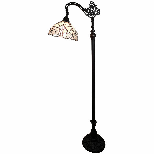 Homeroots 62" Brown Traditional Shaped Floor Lamp With White Stained Glass Bowl Shade  Metal 478087