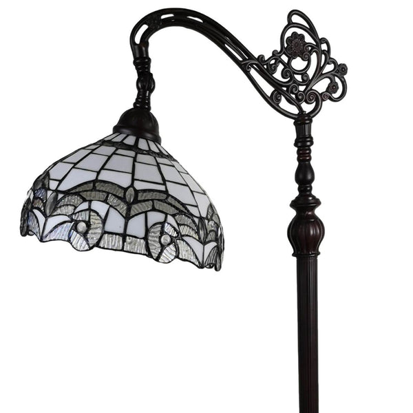 HomeRoots 62" Brown Metal Arched Floor Lamp - Handcrafted Tiffany-Style with Geometric Stained Glass Shade 478088
