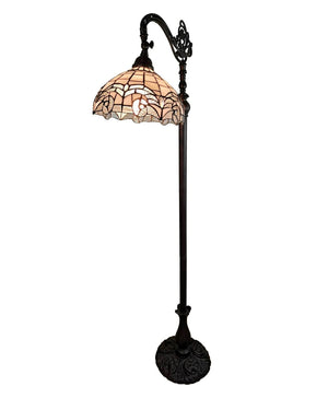HomeRoots 62" Brown Metal Arched Floor Lamp - Handcrafted Tiffany-Style with Geometric Stained Glass Shade 478088