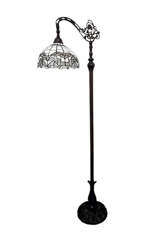 HomeRoots 62" Brown Metal Arched Floor Lamp - Handcrafted Tiffany-Style with Geometric Stained Glass Shade 478088