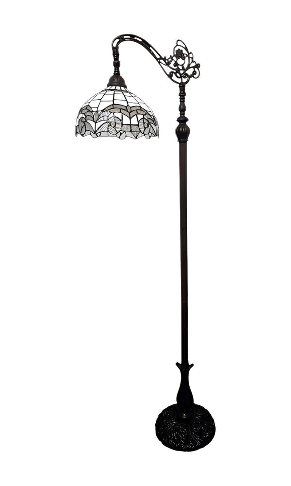 HomeRoots 62" Brown Metal Arched Floor Lamp - Handcrafted Tiffany-Style with Geometric Stained Glass Shade 478088