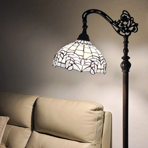 HomeRoots 62" Brown Metal Arched Floor Lamp - Handcrafted Tiffany-Style with Geometric Stained Glass Shade 478088