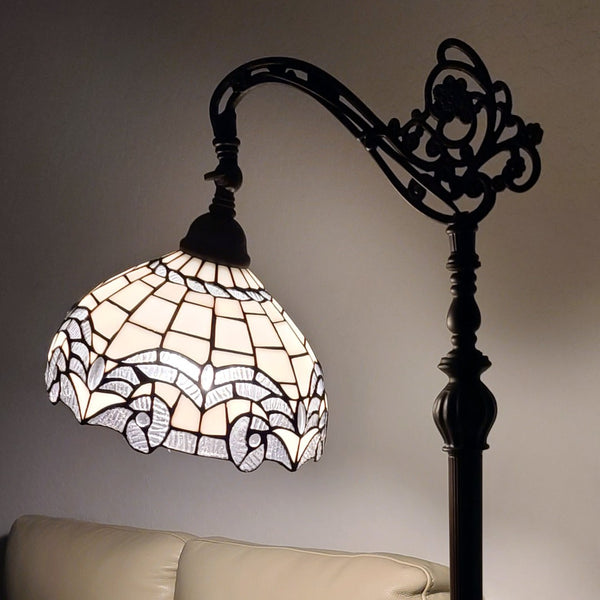 HomeRoots 62" Brown Metal Arched Floor Lamp - Handcrafted Tiffany-Style with Geometric Stained Glass Shade 478088
