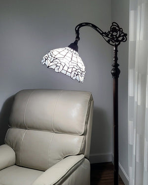 HomeRoots 62" Brown Metal Arched Floor Lamp - Handcrafted Tiffany-Style with Geometric Stained Glass Shade 478088
