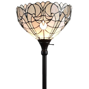 HomeRoots 62" Elegant Brown Torchiere Floor Lamp with Classic Tiffany-Style Dome Shade for Warm Ambient Light 478089