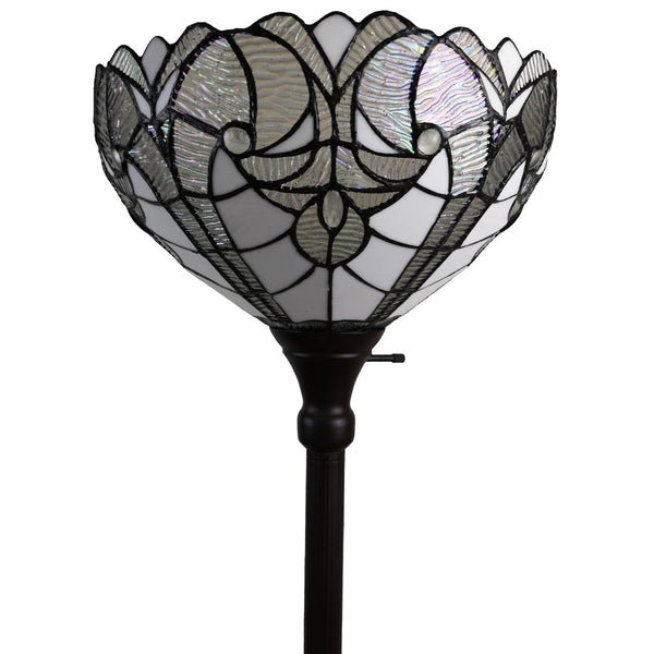 HomeRoots 62" Elegant Brown Torchiere Floor Lamp with Classic Tiffany-Style Dome Shade for Warm Ambient Light 478089