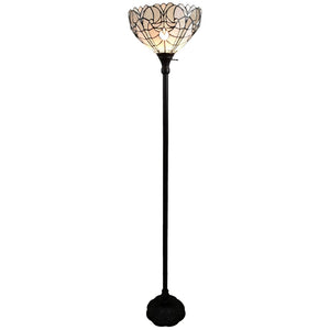 HomeRoots 62" Elegant Brown Torchiere Floor Lamp with Classic Tiffany-Style Dome Shade for Warm Ambient Light 478089