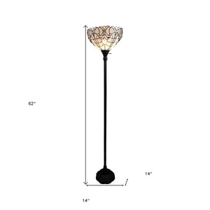 HomeRoots 62" Elegant Brown Torchiere Floor Lamp with Classic Tiffany-Style Dome Shade for Warm Ambient Light 478089