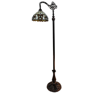 HomeRoots 62" Brown Metal Arched Floor Lamp - Handcrafted Tiffany-Style Stained Glass with Floral Design 478090