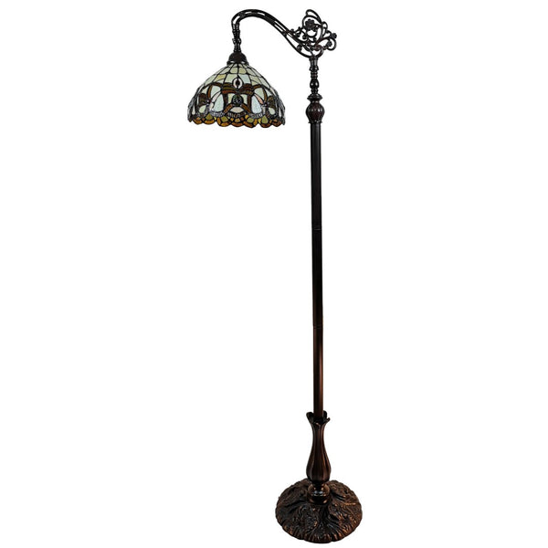 HomeRoots 62" Brown Metal Arched Floor Lamp - Handcrafted Tiffany-Style Stained Glass with Floral Design 478090
