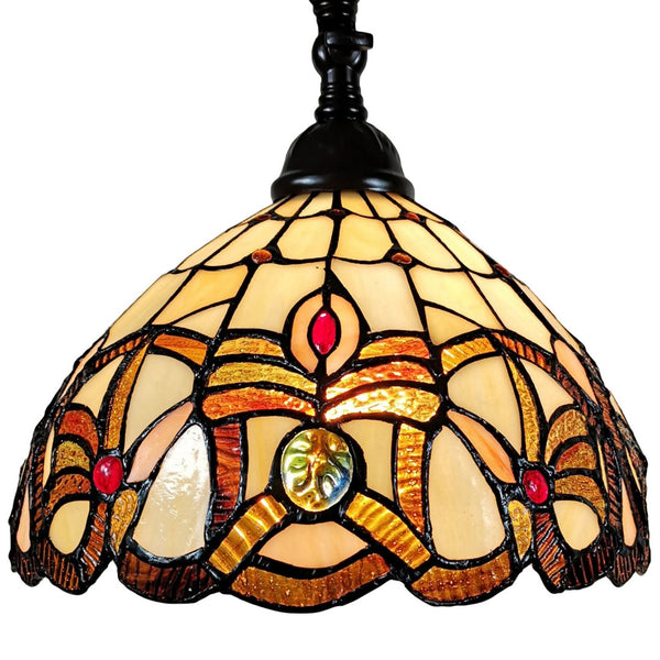 HomeRoots 62" Brown Metal Arched Floor Lamp - Handcrafted Tiffany-Style Stained Glass with Floral Design 478090