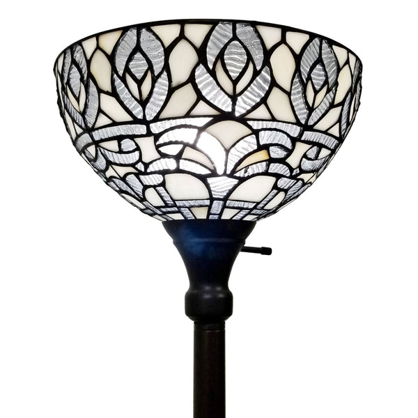 HomeRoots 62" Elegant Brown Torchiere Floor Lamp with White Peacock Feather Glass Dome for Ambient Glow 478091