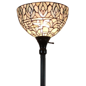 HomeRoots 62" Elegant Brown Torchiere Floor Lamp with White Peacock Feather Glass Dome for Ambient Glow 478091