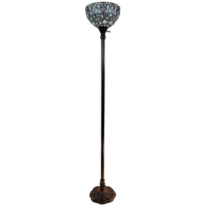 HomeRoots 62" Elegant Brown Torchiere Floor Lamp with White Peacock Feather Glass Dome for Ambient Glow 478091