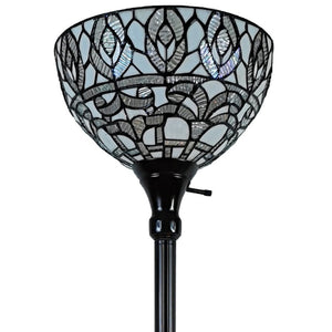 HomeRoots 62" Elegant Brown Torchiere Floor Lamp with White Peacock Feather Glass Dome for Ambient Glow 478091
