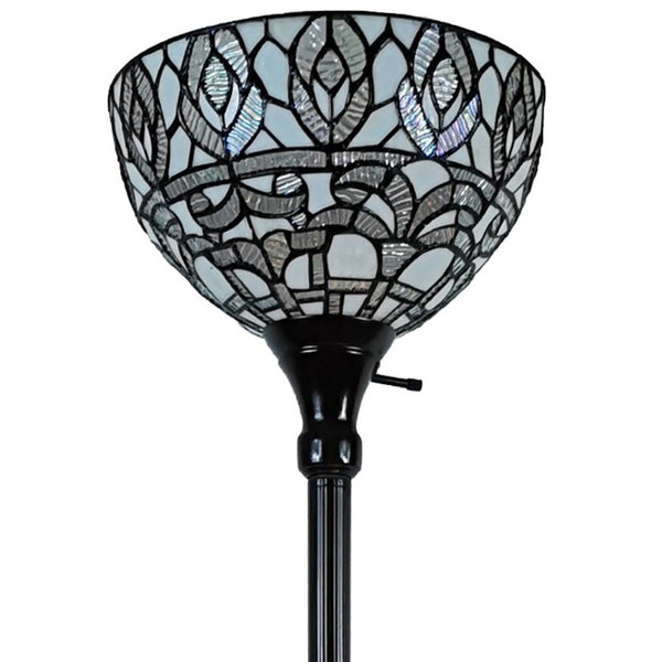 HomeRoots 62" Elegant Brown Torchiere Floor Lamp with White Peacock Feather Glass Dome for Ambient Glow 478091