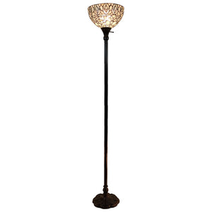 HomeRoots 62" Elegant Brown Torchiere Floor Lamp with White Peacock Feather Glass Dome for Ambient Glow 478091