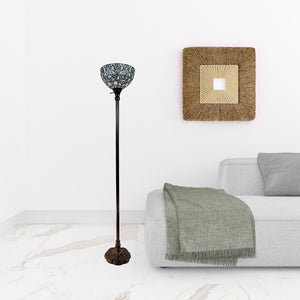 HomeRoots 62" Elegant Brown Torchiere Floor Lamp with White Peacock Feather Glass Dome for Ambient Glow 478091