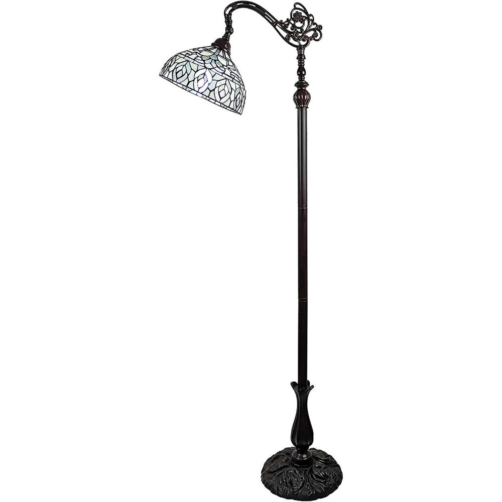 HomeRoots 62" Elegant Torchiere Floor Lamp with Artisan White Peacock Glass Shade for Ambient Lighting 478092