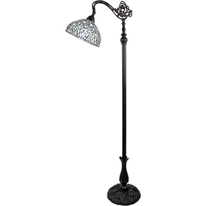 Homeroots 72" Brown Traditional Shaped Floor Lamp With White Peacock Feather Stained Glass Dome Shade  Metal 478092