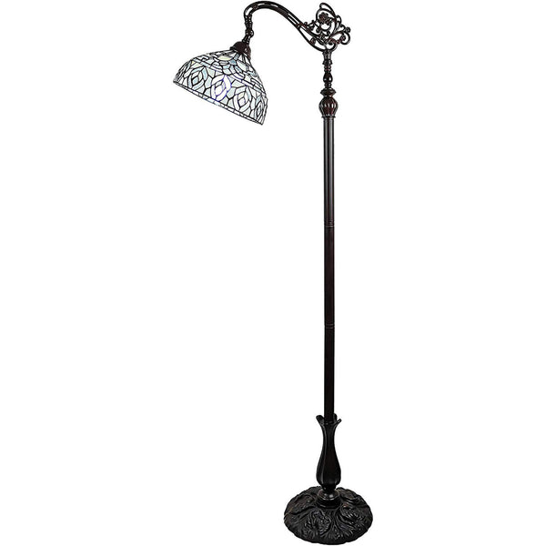 Homeroots 72" Brown Traditional Shaped Floor Lamp With White Peacock Feather Stained Glass Dome Shade  Metal 478092