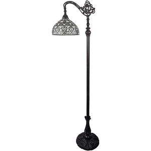 Homeroots 72" Brown Traditional Shaped Floor Lamp With White Peacock Feather Stained Glass Dome Shade  Metal 478092
