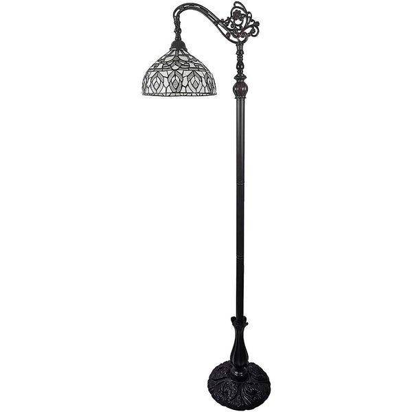 Homeroots 72" Brown Traditional Shaped Floor Lamp With White Peacock Feather Stained Glass Dome Shade  Metal 478092