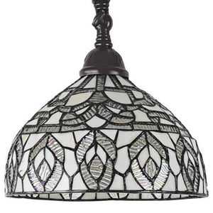 Homeroots 72" Brown Traditional Shaped Floor Lamp With White Peacock Feather Stained Glass Dome Shade  Metal 478092