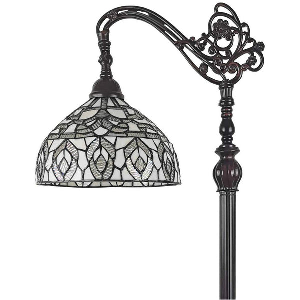 Homeroots 72" Brown Traditional Shaped Floor Lamp With White Peacock Feather Stained Glass Dome Shade  Metal 478092