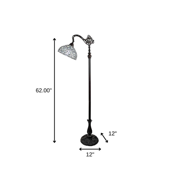 HomeRoots 62" Elegant Torchiere Floor Lamp with Artisan White Peacock Glass Shade for Ambient Lighting 478092