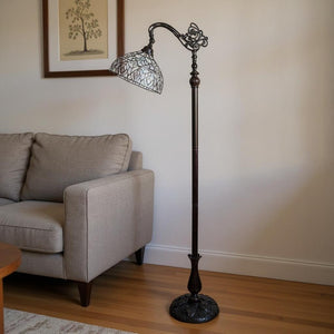 HomeRoots 62" Elegant Torchiere Floor Lamp with Artisan White Peacock Glass Shade for Ambient Lighting 478092