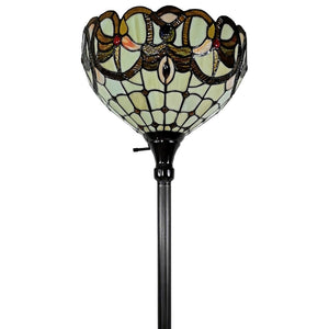 HomeRoots 62" Elegant Torchiere Floor Lamp with Handcrafted Stained Glass Dome and Floral Design Accents 478093