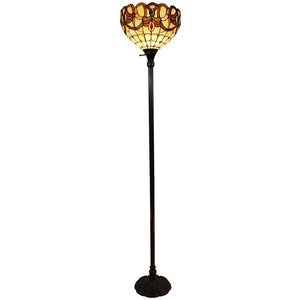 HomeRoots 62" Elegant Torchiere Floor Lamp with Handcrafted Stained Glass Dome and Floral Design Accents 478093