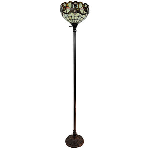 HomeRoots 62" Elegant Torchiere Floor Lamp with Handcrafted Stained Glass Dome and Floral Design Accents 478093