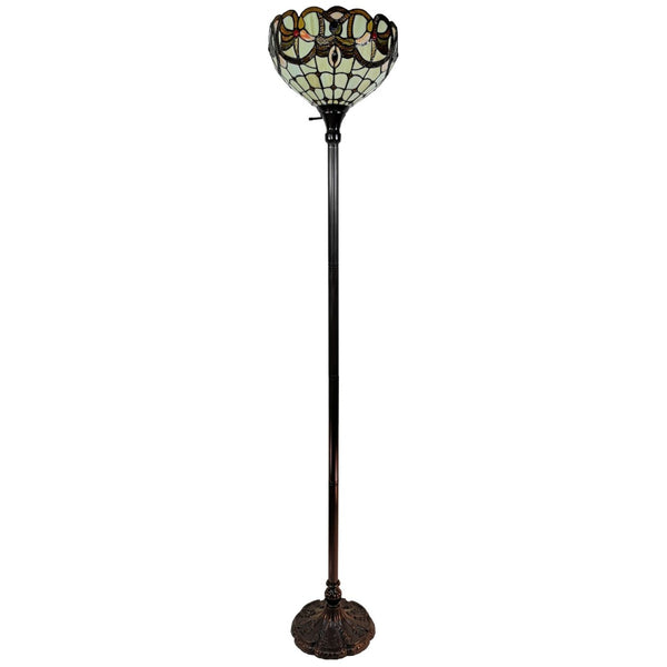 HomeRoots 62" Elegant Torchiere Floor Lamp with Handcrafted Stained Glass Dome and Floral Design Accents 478093