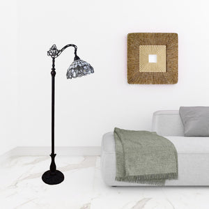 Homeroots 62" Brown Traditional Shaped Floor Lamp With White Stained Glass Bowl Shade  Metal 478094