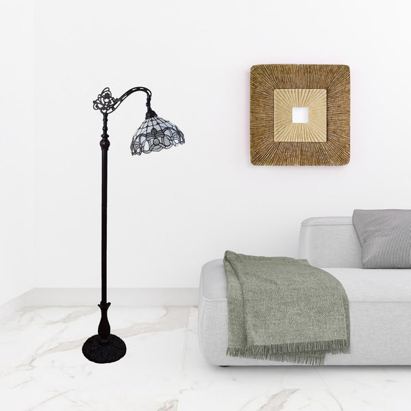 Homeroots 62" Brown Traditional Shaped Floor Lamp With White Stained Glass Bowl Shade  Metal 478094