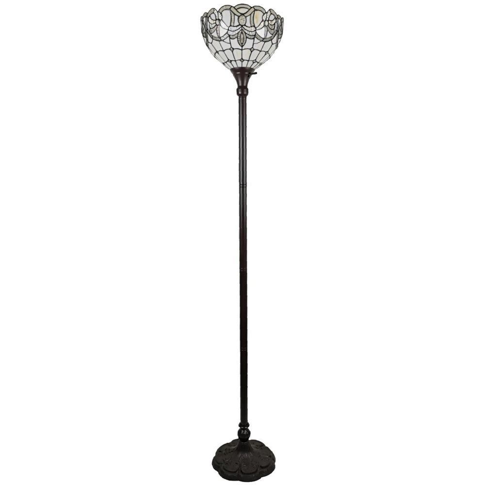 HomeRoots 72" Elegant Torchiere Floor Lamp with Stained Glass Floral Shade - Perfect for Living Rooms & Bedrooms 478095