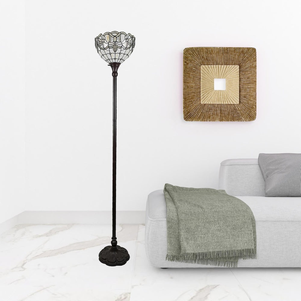 HomeRoots 72" Elegant Torchiere Floor Lamp with Stained Glass Floral Shade - Perfect for Living Rooms & Bedrooms 478095