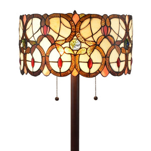 HomeRoots 63" Beige Metal Torchiere Floor Lamp with Floral Stained Glass Shade for Elegant Ambient Lighting 478096