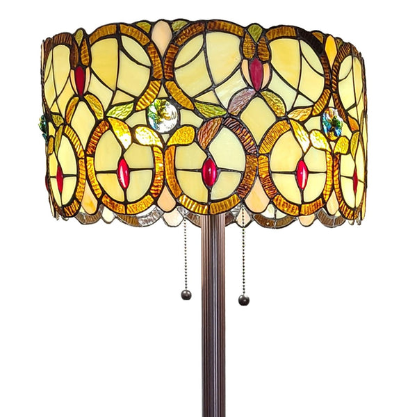 HomeRoots 63" Beige Metal Torchiere Floor Lamp with Floral Stained Glass Shade for Elegant Ambient Lighting 478096